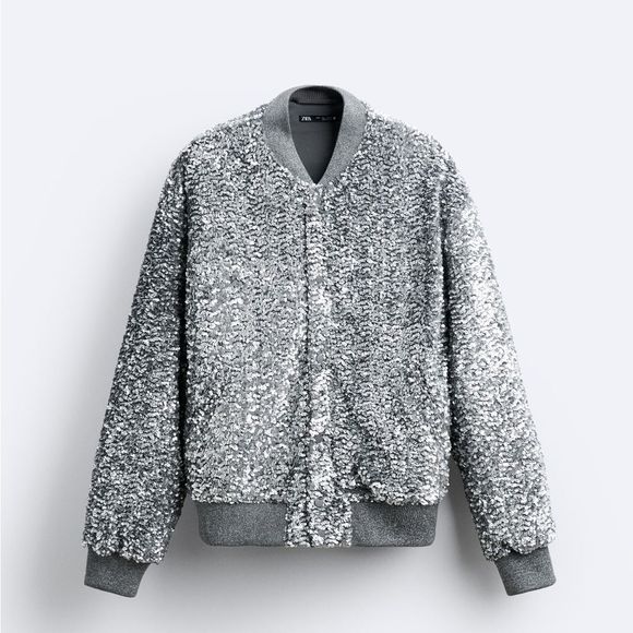 Zara Other - Zara Silver Sequin Bomber Jacket